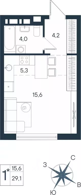 Студия Пермский край, Пермь ул. Космонавта Беляева, 17 (29.1 м) - Фото 0