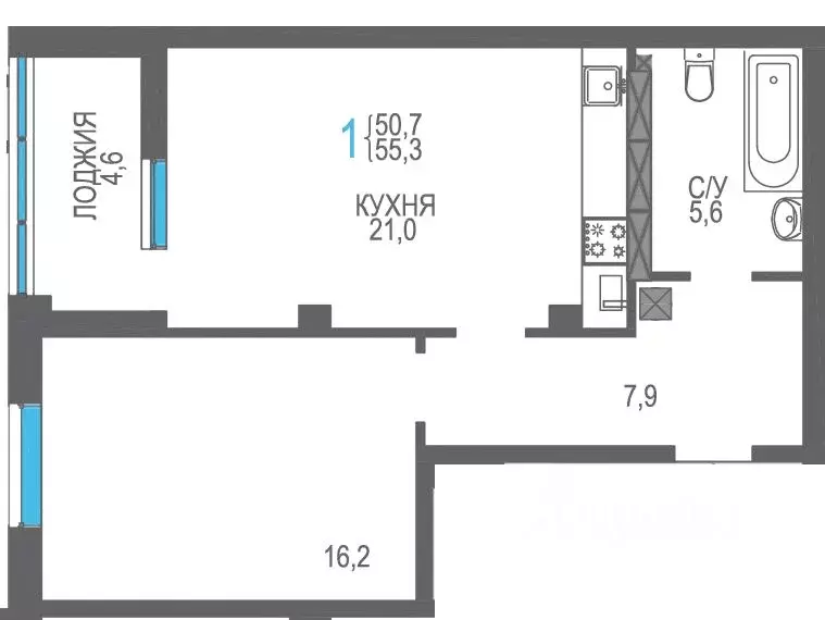 1-к кв. Крым, Феодосия ш. Симферопольское, 48к1 (55.3 м) - Фото 0