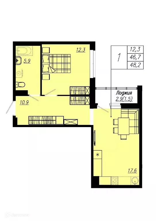 Продаётся 1-к квартира, 45.9 м - Фото 0