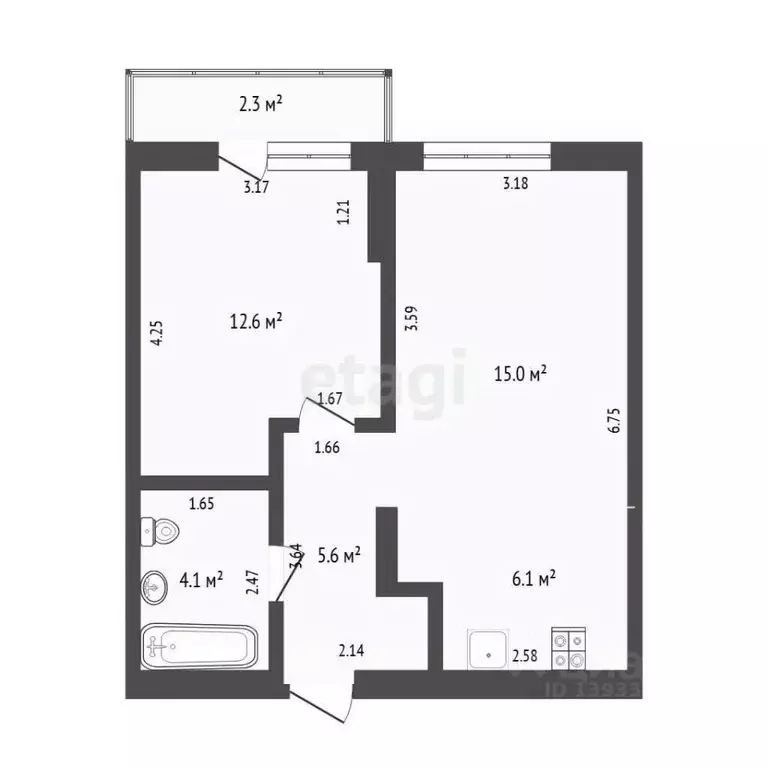 1-к кв. Тюменская область, Тюмень ул. Краснооктябрьская, 4к2 (43.4 м) - Фото 2