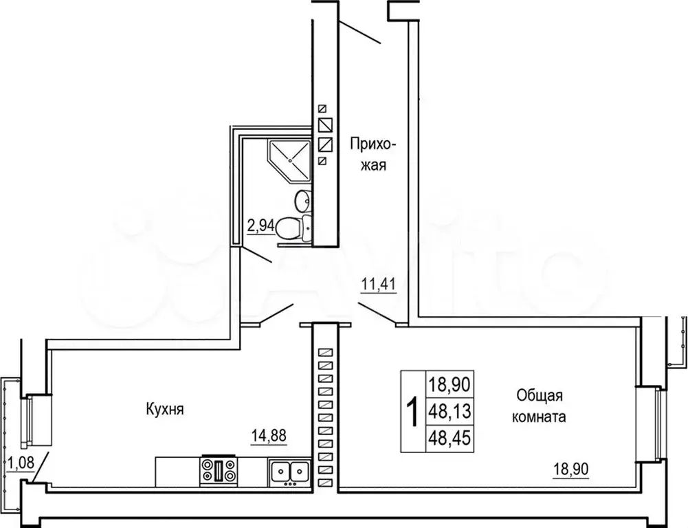 1-к. квартира, 49 м, 7/9 эт. - Фото 1