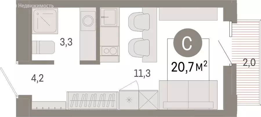 Квартира-студия: Омск, Кировский округ (20.72 м) - Фото 1