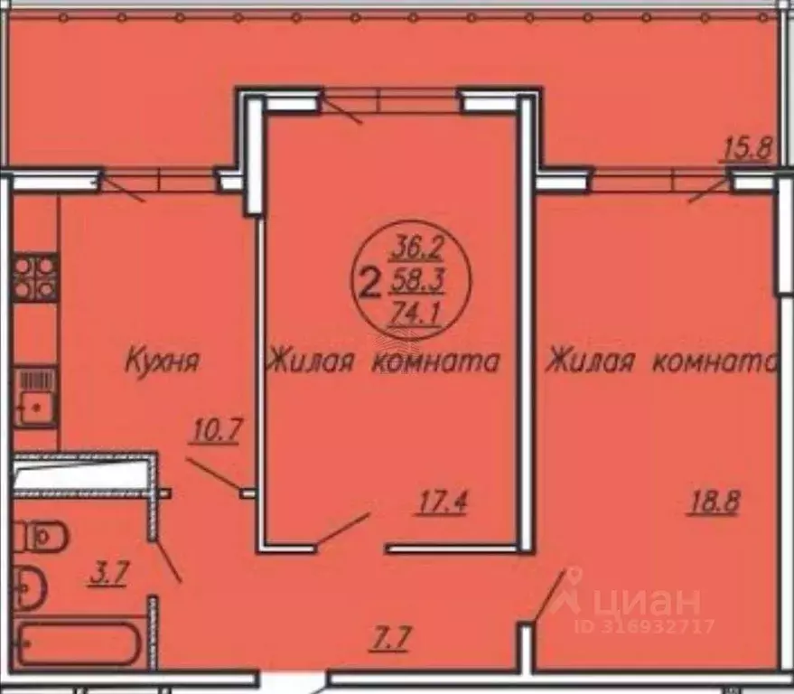 2-к кв. Краснодарский край, Краснодар Гаражная ул., 87 (74.0 м) - Фото 1