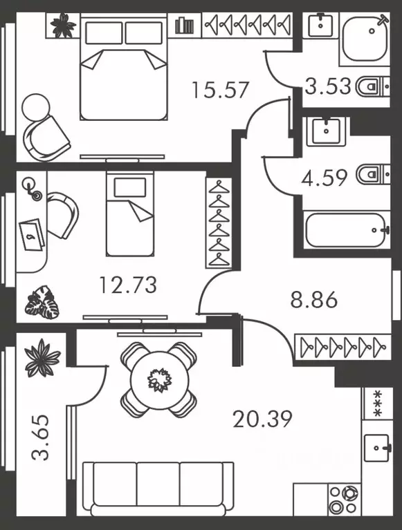 2-к кв. Тульская область, Тула ул. Карпова, 103А (69.32 м) - Фото 1