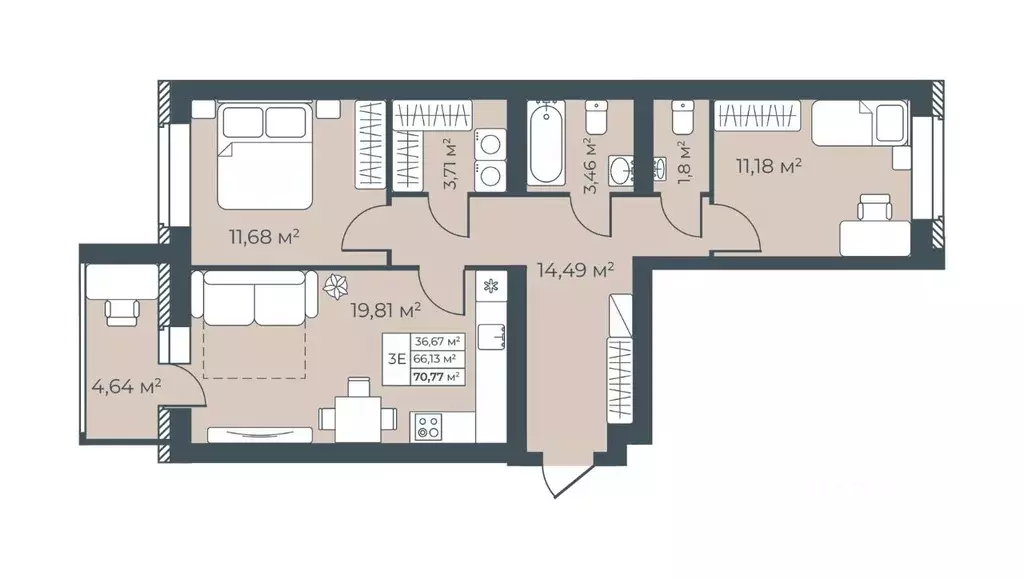 3-к кв. Тульская область, Узловая  (70.77 м) - Фото 1