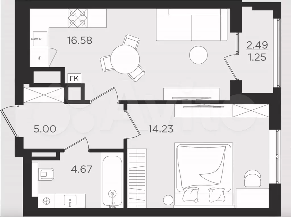 1-к. квартира, 41,7 м, 1/9 эт. - Фото 1