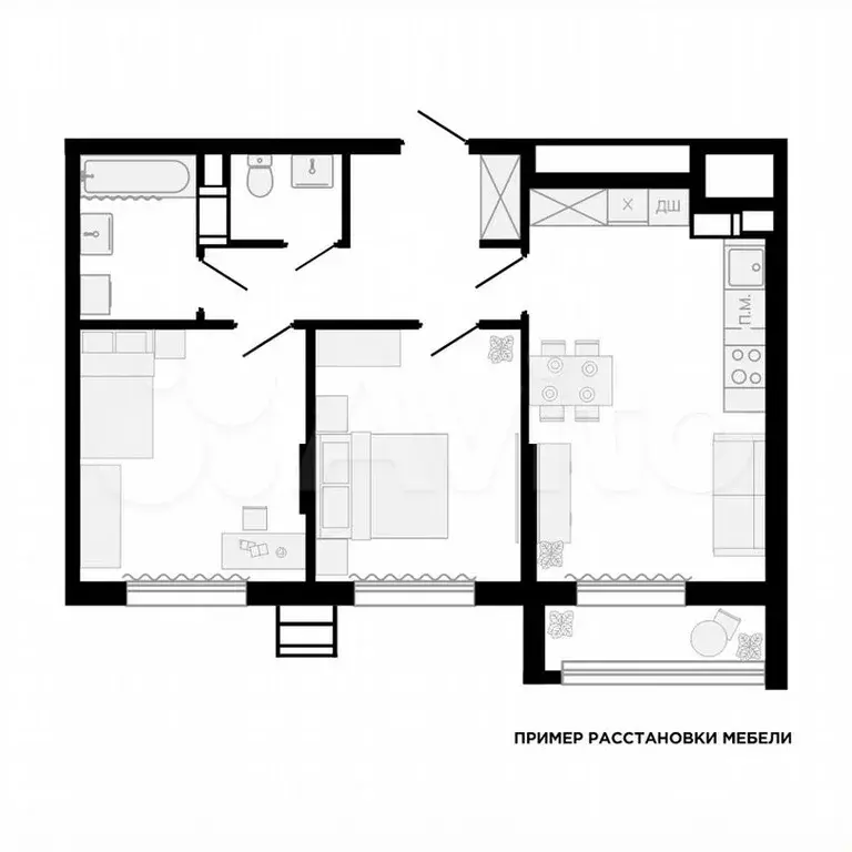 2-к. квартира, 61,6м, 1/9эт. - Фото 1