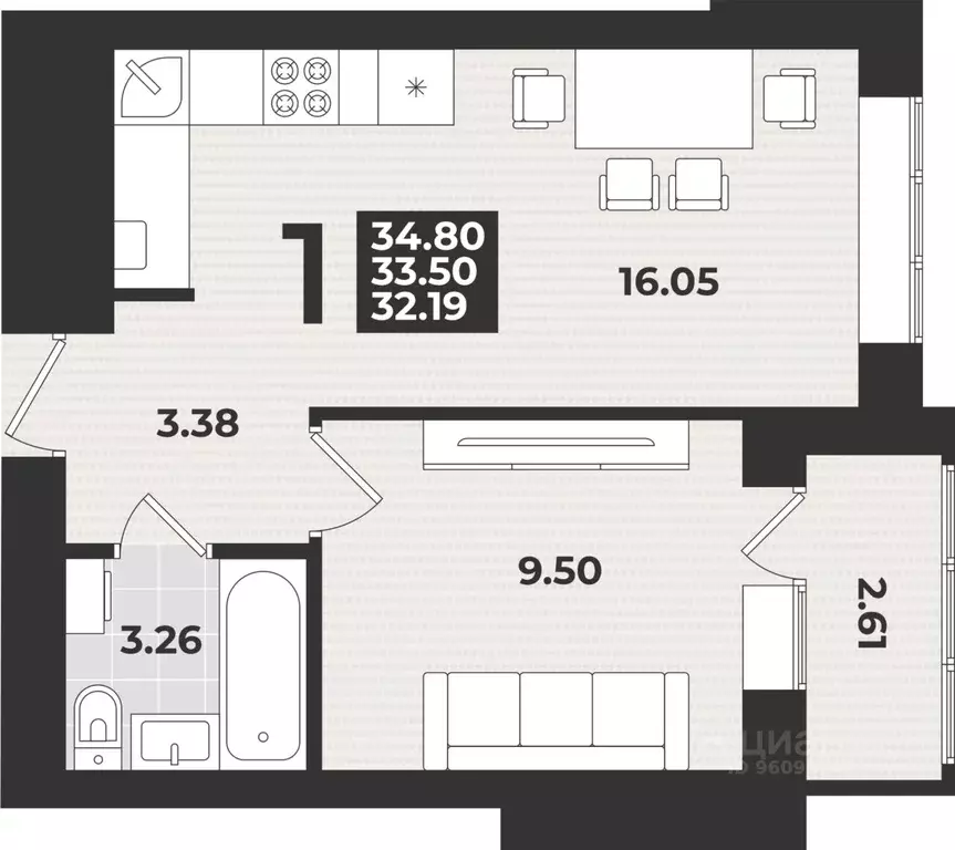 1-к кв. Калининградская область, Калининград ул. Героя России ... - Фото 1
