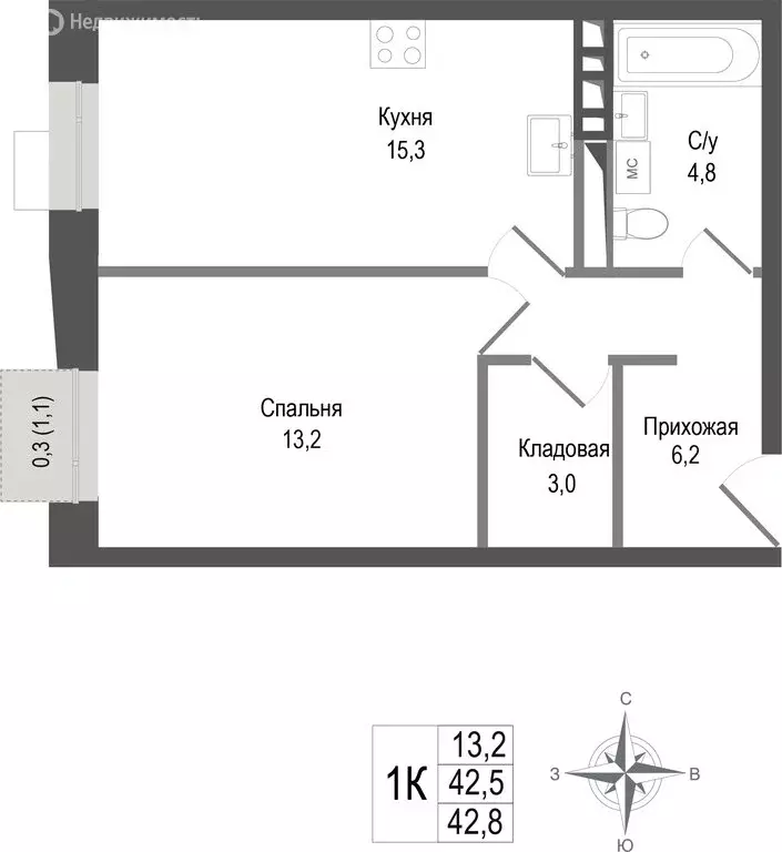 1-комнатная квартира: Королёв, микрорайон Первомайский (42.5 м) - Фото 0