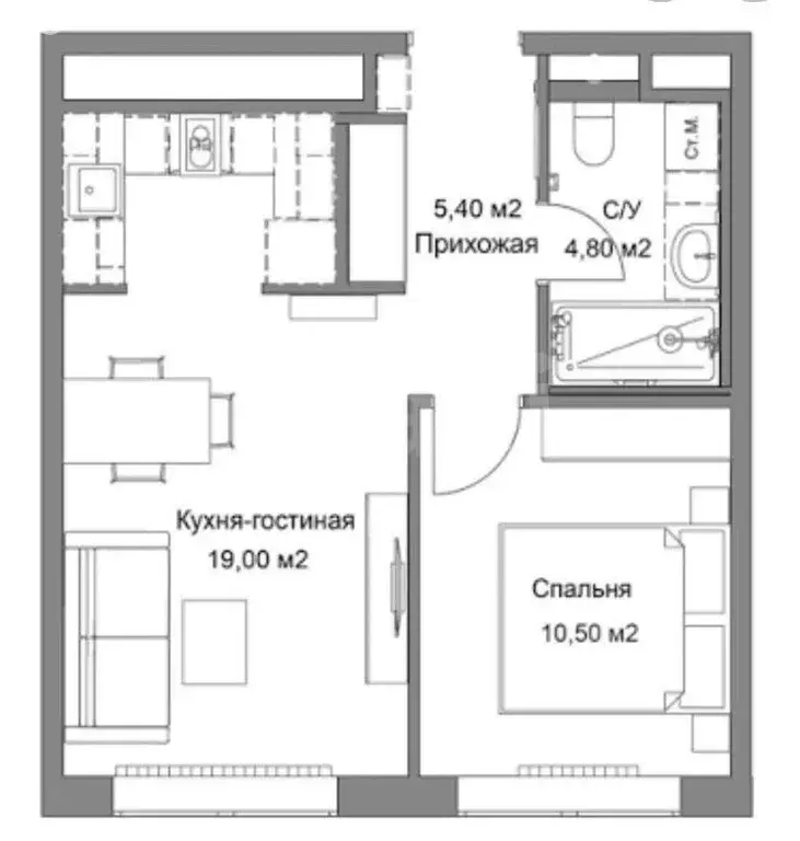 2-комнатная квартира: Казань, Медовая улица, 1Ак2 (41.8 м) - Фото 1