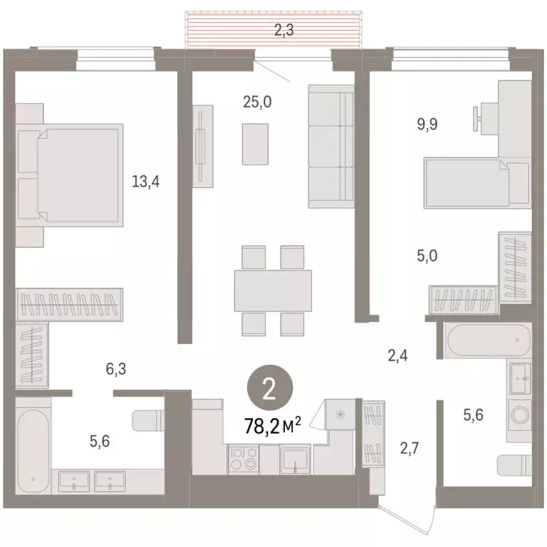 2-комнатная квартира: Новосибирск, улица Аэропорт (78.16 м) - Фото 1