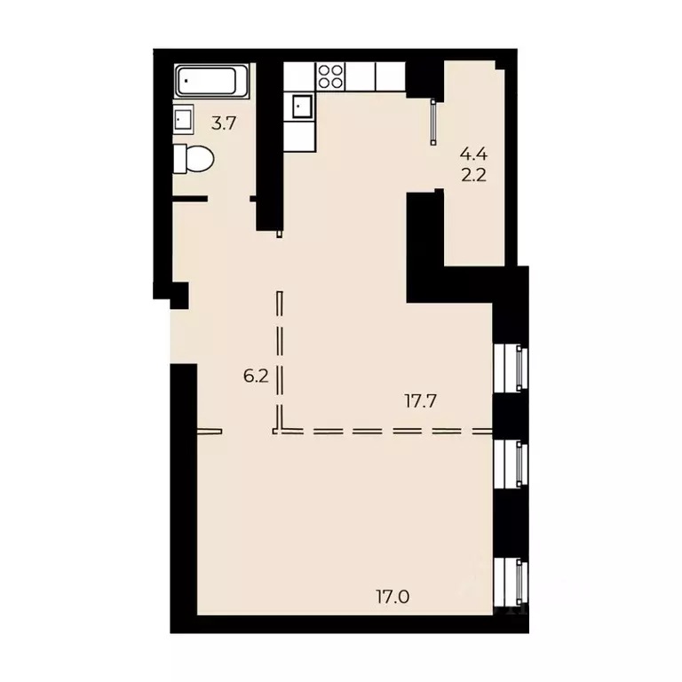 1-к кв. Омская область, Омск ул. 33-я Северная (46.88 м) - Фото 1