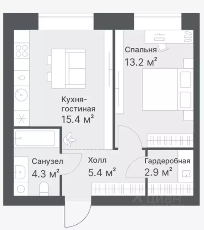 1-к кв. Тюменская область, Тюмень Кремлевская ул., 95 (41.2 м) - Фото 1