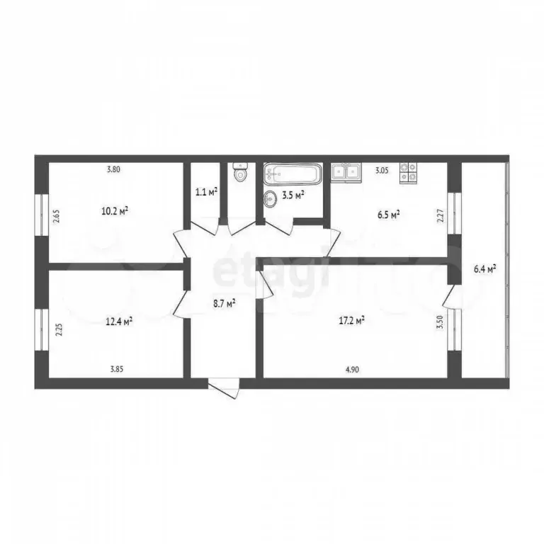 3-к. квартира, 63,2 м, 4/5 эт. - Фото 1