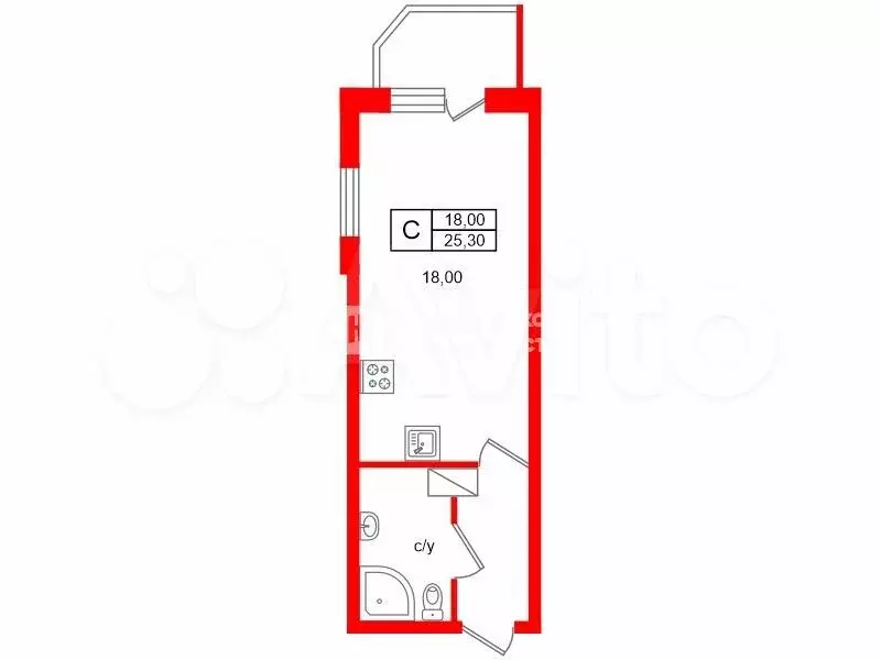 Квартира-студия, 25,3 м, 9/25 эт. - Фото 0