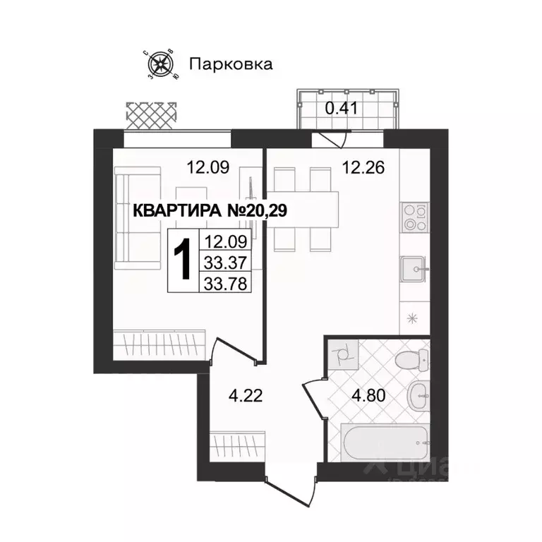 1-к кв. Владимирская область, Муром ул. 1-я Новослободская (33.78 м) - Фото 0