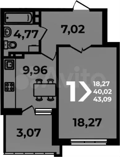 1-к. квартира, 43,1м, 13/19эт. - Фото 1