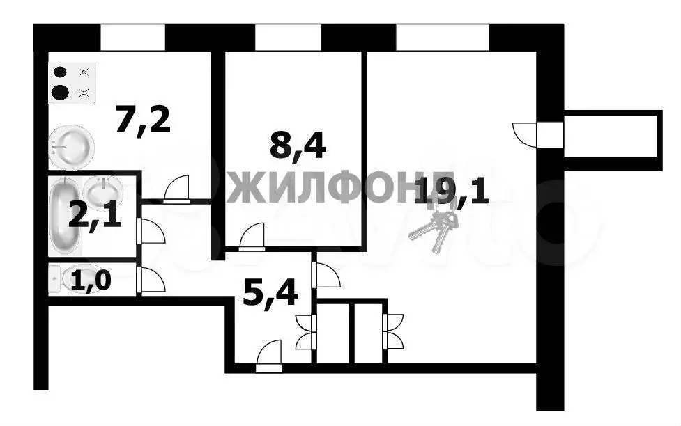 2-к. квартира, 42,5 м, 7/9 эт. - Фото 0