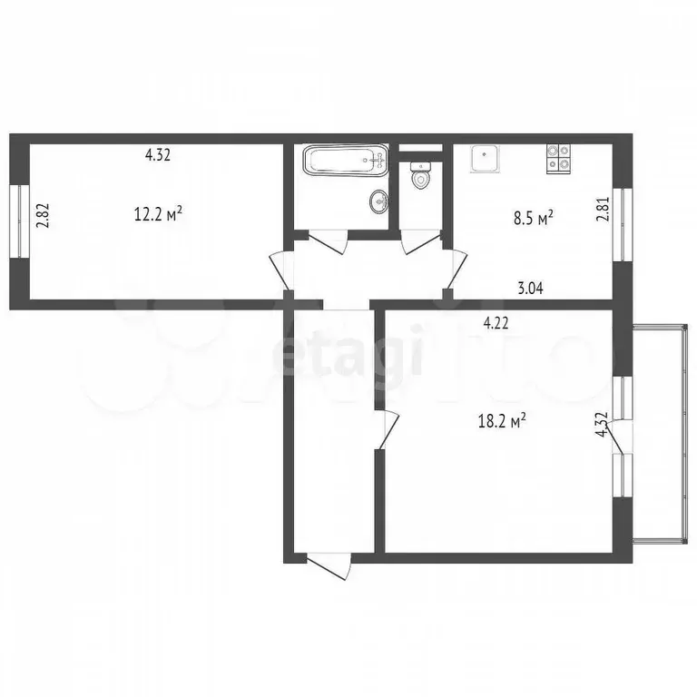 2-к. квартира, 55 м, 7/10 эт. - Фото 0
