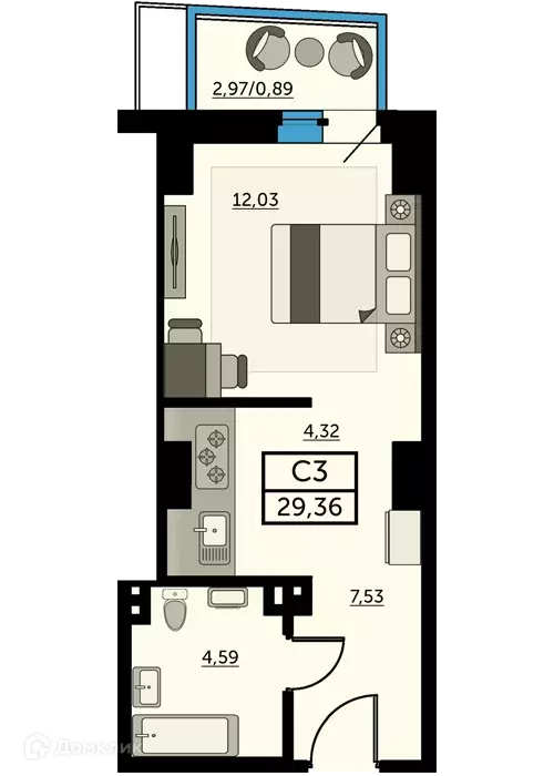 Продаётся квартира-студия, 29.9 м - Фото 0