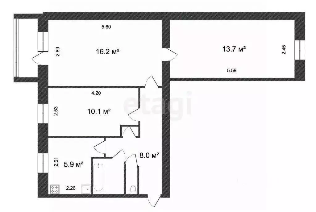 3-к кв. Вологодская область, пос. Дубровское ул. Школьная, 10 (59.2 м) - Фото 2