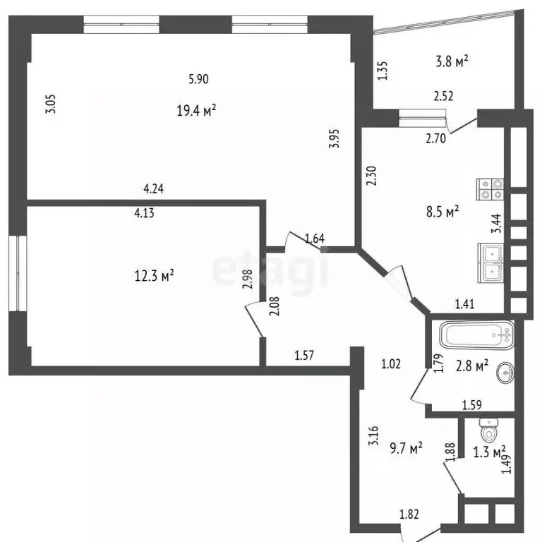 2-к кв. Саха (Якутия), Якутск ул. Кузьмина, 32/3 (54.0 м) - Фото 2