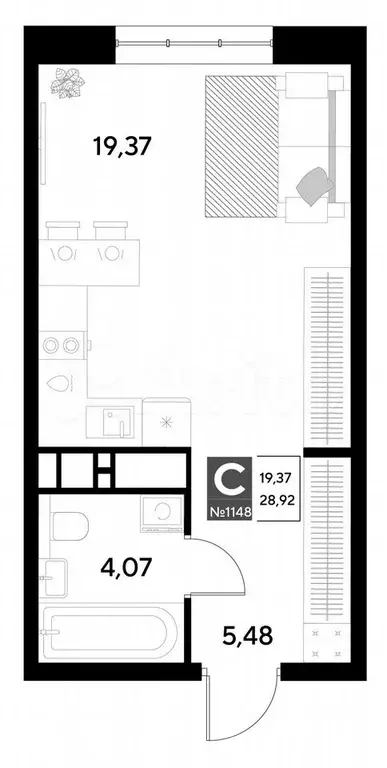 Квартира-студия, 28,9 м, 8/21 эт. - Фото 0