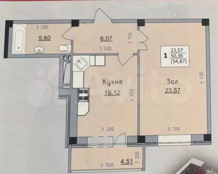 1-к. квартира, 55 м, 2/9 эт. - Фото 1
