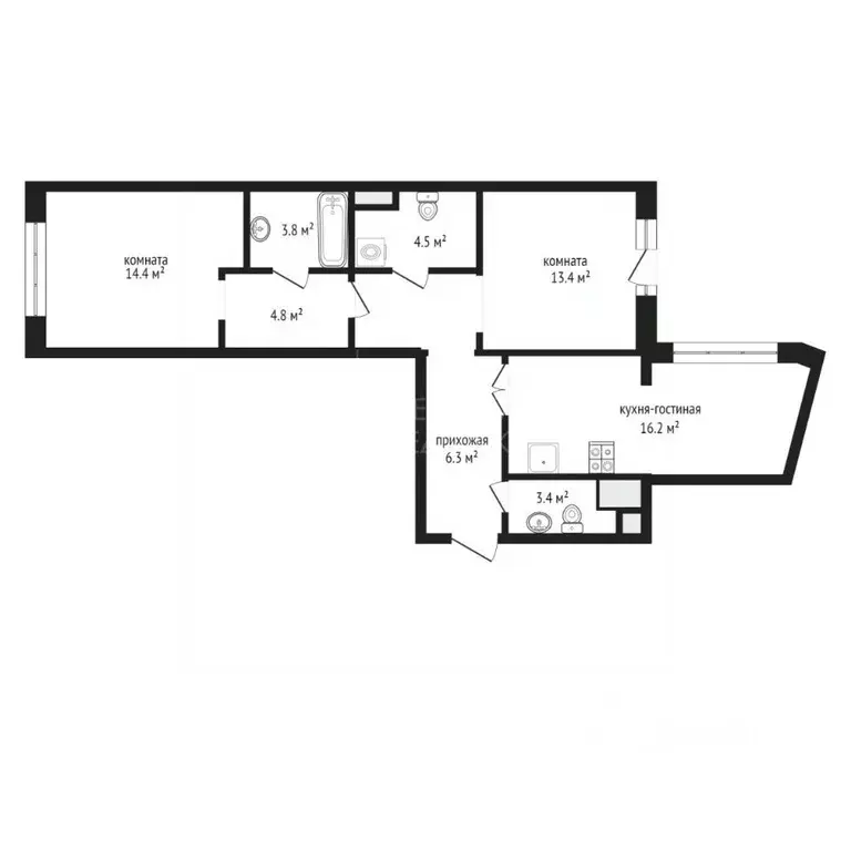 2-к кв. Тюменская область, Тюмень ул. Щербакова, 2к2 (64.3 м) - Фото 2