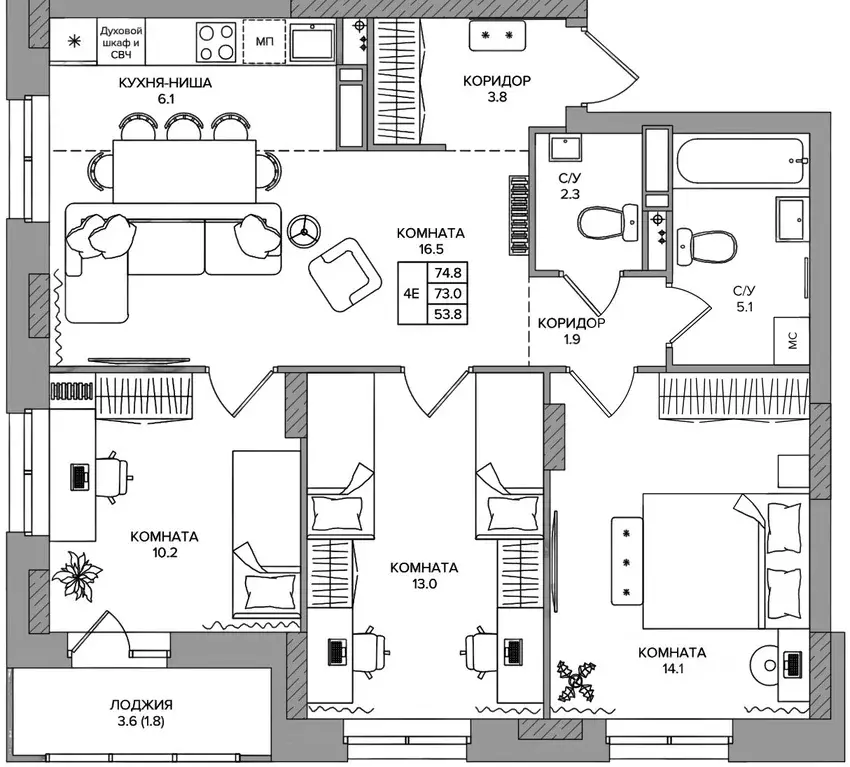 4-к кв. Пермский край, д. Кондратово ул. Водопроводная, 5 (74.8 м) - Фото 1