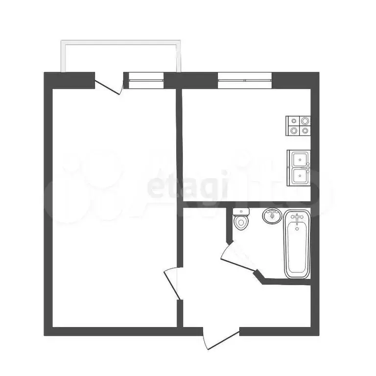 1-к. квартира, 26,7 м, 2/5 эт. - Фото 0
