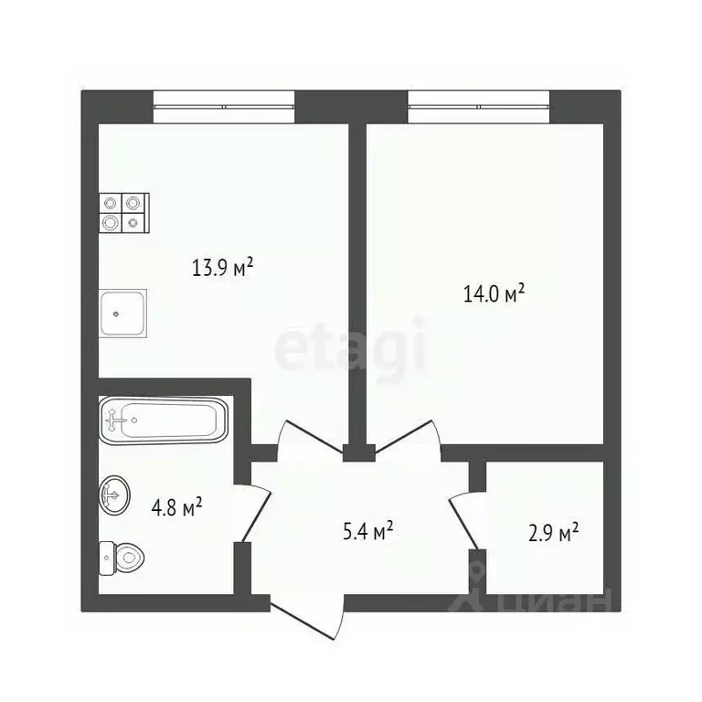1-к кв. Тюменская область, Тюмень ул. Республики, 204к10 (41.0 м) - Фото 1