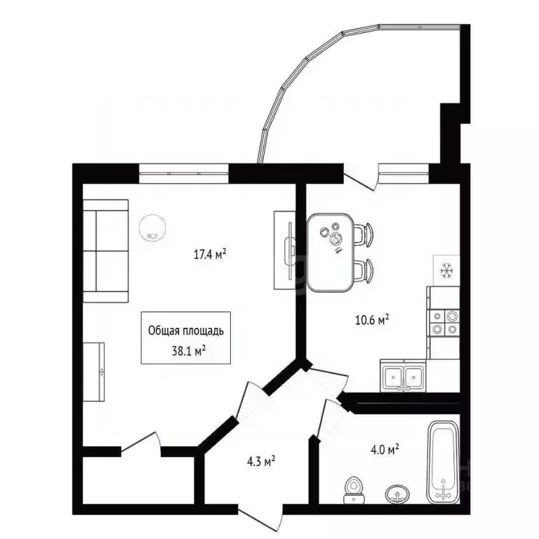 1-к кв. Новосибирская область, Новосибирск ул. Покрышкина, 1 (38.1 м) - Фото 2