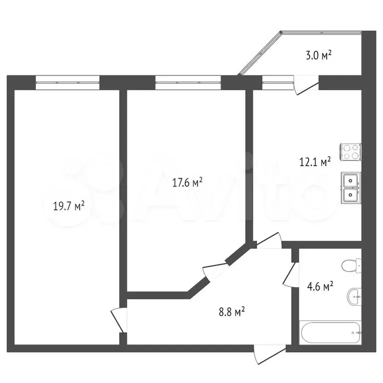 2-к. квартира, 55,3 м, 3/9 эт. - Фото 0