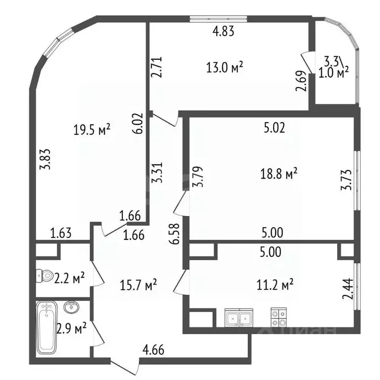 3-к кв. Санкт-Петербург Малая Бухарестская ул., 8к1 (83.3 м) - Фото 2