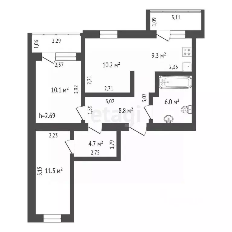 3-к кв. Амурская область, Благовещенский район, с. Чигири Октябрьская ... - Фото 2