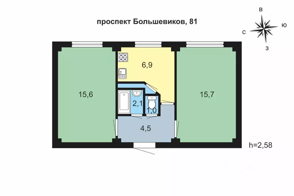2-к кв. Санкт-Петербург просп. Большевиков, 81 (45.8 м) - Фото 1