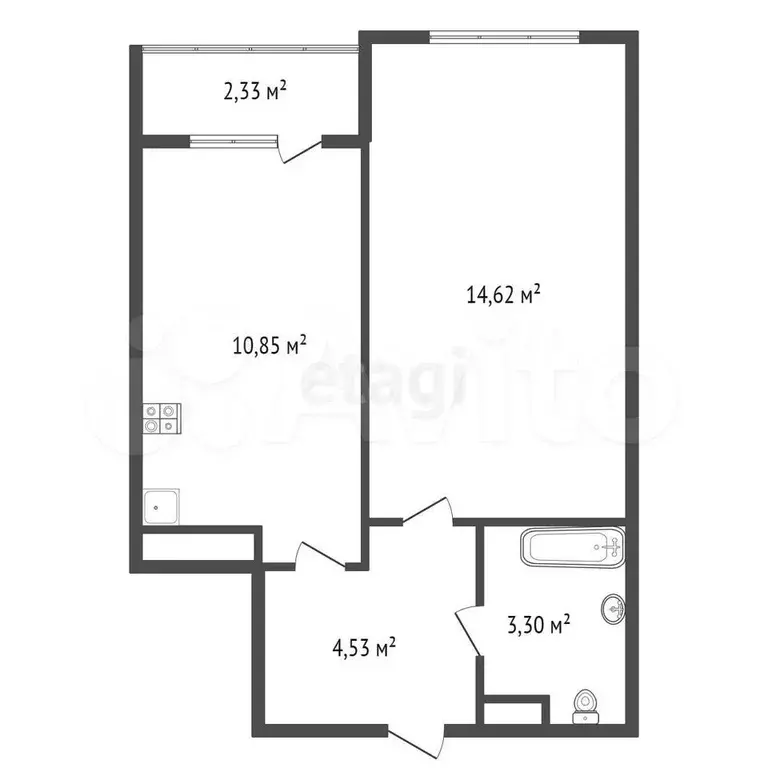 1-к. квартира, 34,5 м, 14/20 эт. - Фото 1