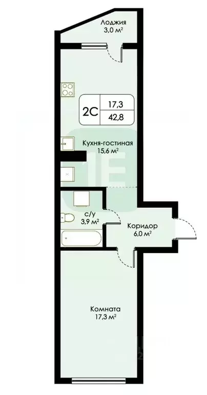 2-к кв. Новосибирская область, Новосибирск ул. Ясный Берег, 35 (42.8 ... - Фото 2