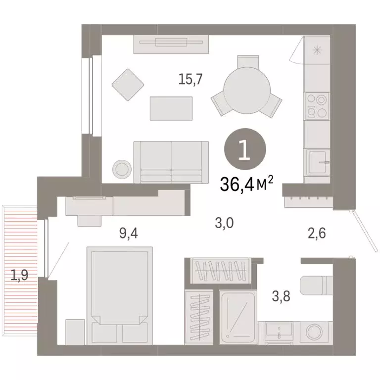 1-комнатная квартира: Новосибирск, квартал Лебедевский (36.4 м) - Фото 1