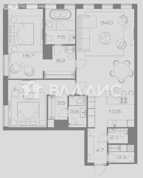 3-комнатная квартира: Москва, Ленинский проспект, 38 (112 м) - Фото 1