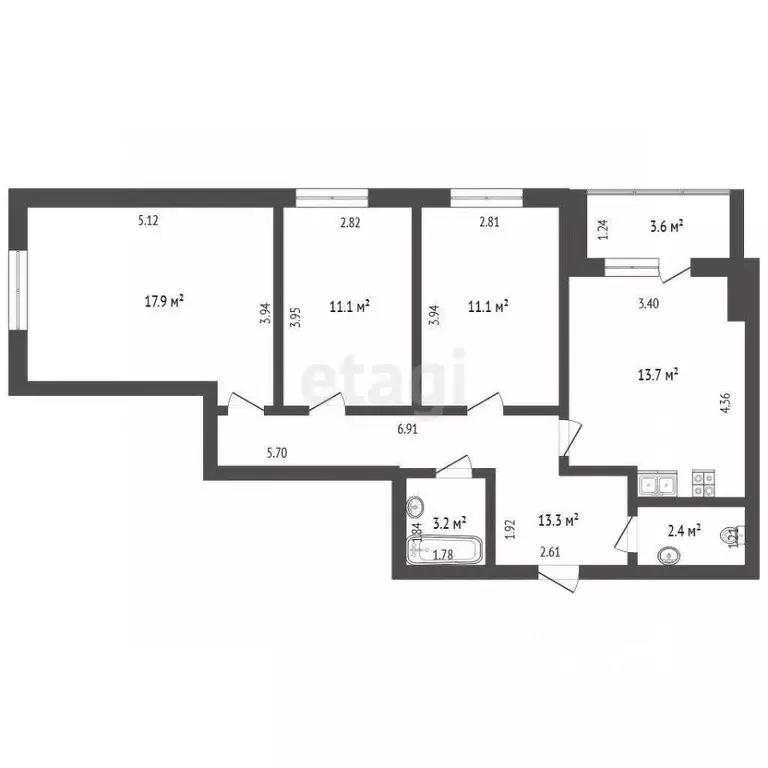 3-к кв. Калужская область, Калуга проезд 3-й Академический, 6 (74.5 м) - Фото 2