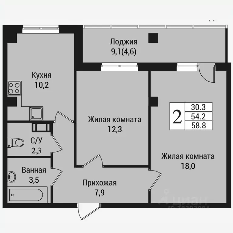 2-к кв. Ленинградская область, Всеволожск Южный мкр, ул. Крымская, 1 ... - Фото 1