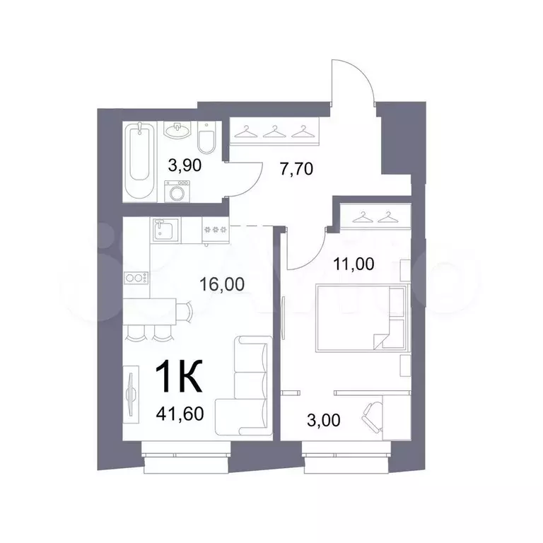 1-к. квартира, 41,6 м, 17/29 эт. - Фото 0