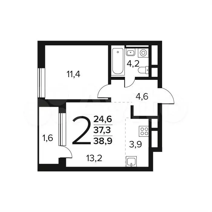 2-к. квартира, 38,9 м, 7/7 эт. - Фото 0