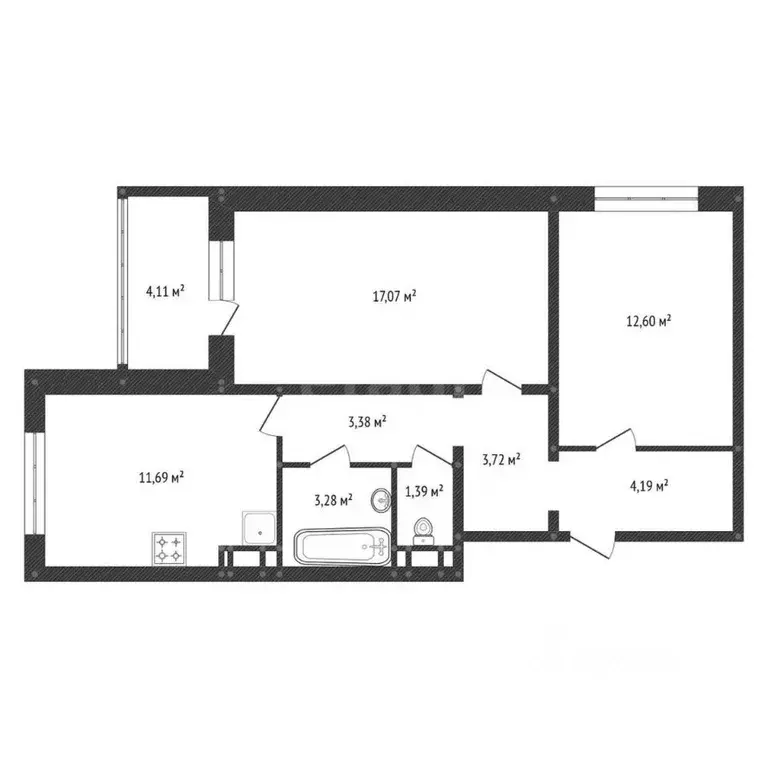 2-к кв. Башкортостан, Уфа Российская ул., 47/1 (57.2 м) - Фото 2