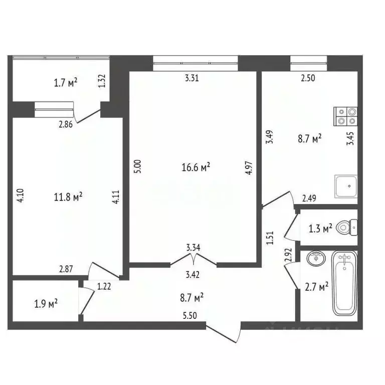 2-к кв. Башкортостан, Стерлитамак ул. Артема, 142 (50.8 м) - Фото 2