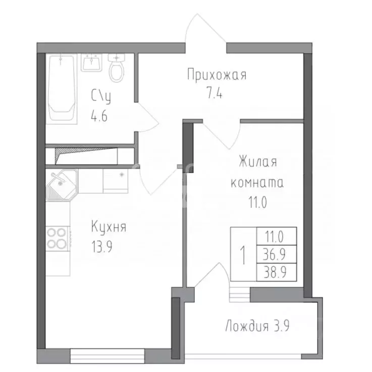 1-к кв. Липецкая область, Липецк ул. Тельмана, 120 (38.9 м) - Фото 2