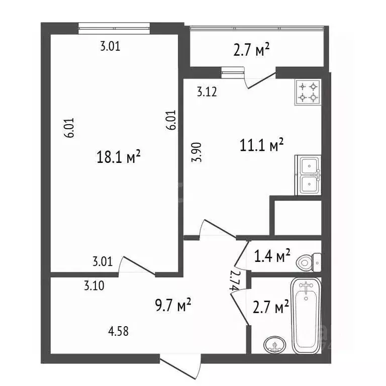 1-к кв. Санкт-Петербург Пулковское ш., 36к4 (43.0 м) - Фото 2