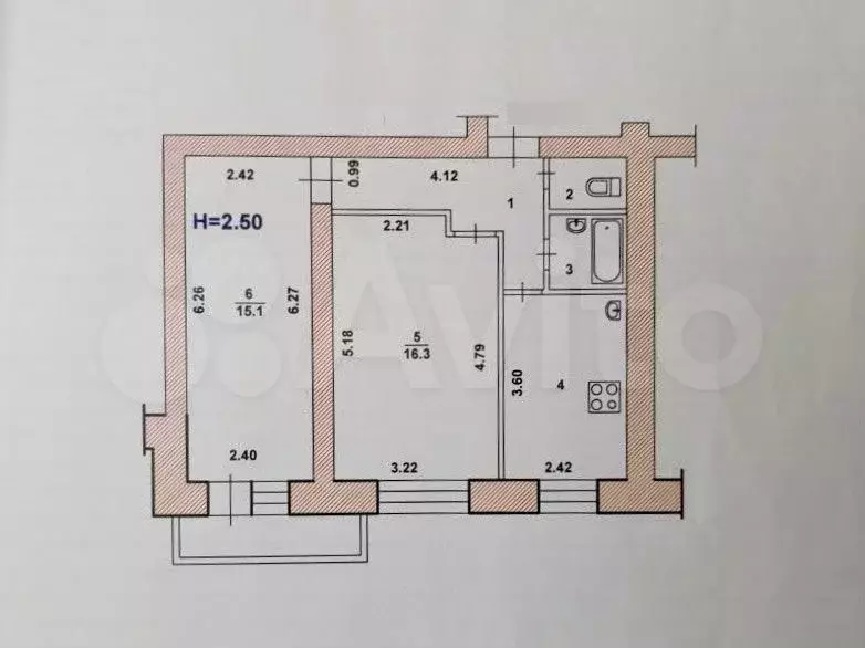 2-к. квартира, 49,8 м, 4/9 эт. - Фото 0